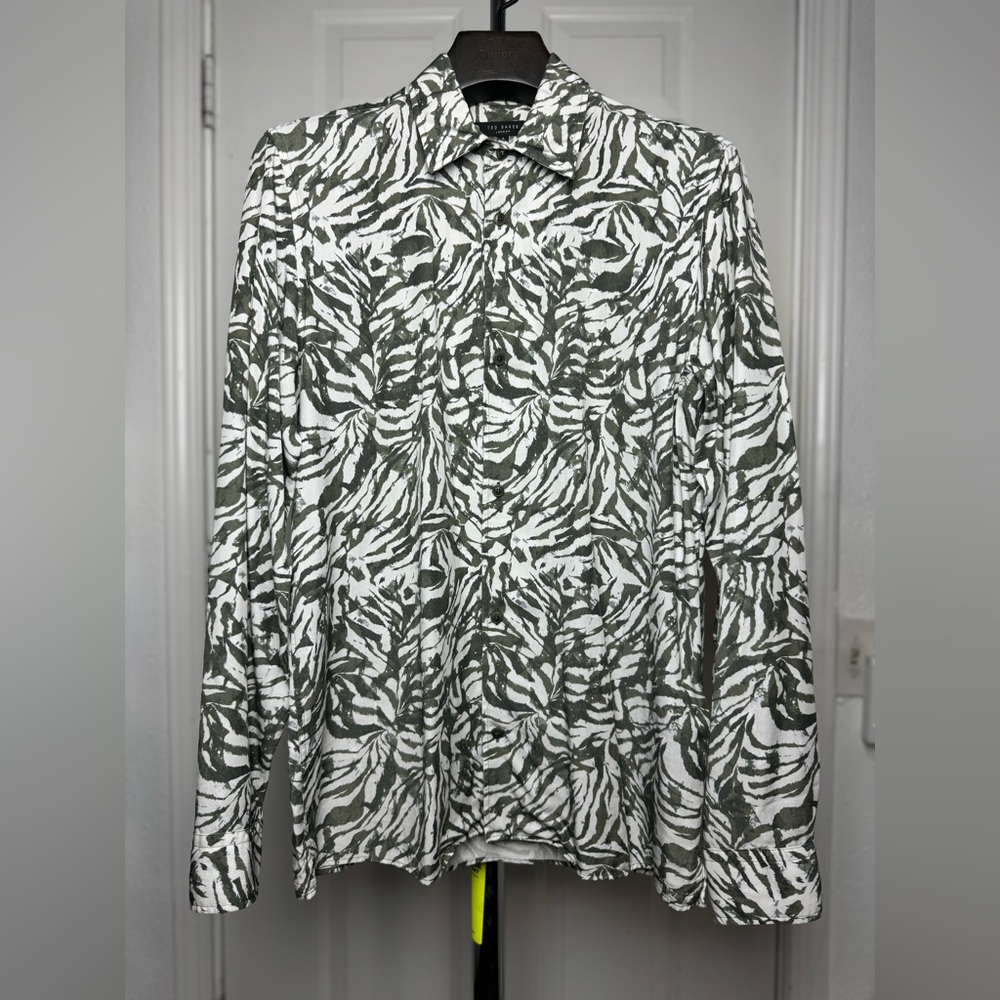 Ted Baker London Abstract Zebra Print Long-Sleeve Shirt - Size 3
